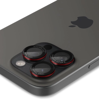 Szkło hartowane na aparat do iPhone 14 Pro/Pro Max/15 Pro/Pro Max/16 Pro/16 Pro Max - czarne z czerwoną obwódką