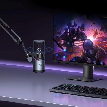 Mikrofon stojący na biurko USB-A RGB LED - srebrny