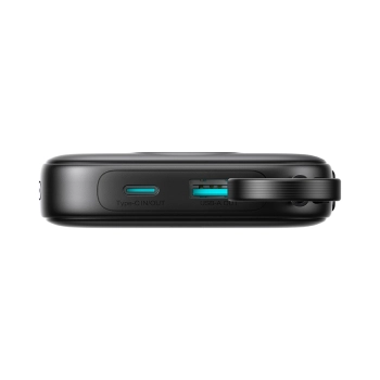 Powerbank 10000mAh z wbudowanym kablem 22.5 iPhone Lightning USB-C 0.25 cm - czarny