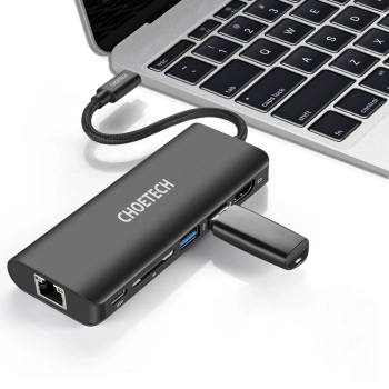Stacja dokująca adapter hub USB Typ C 6w1 100W PD czarny