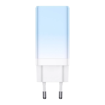 Szybka ładowarka sieciowa GaN 2x USB-C / USB 65W QC PD - niebieski