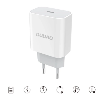 Szybka ładowarka sieciowa EU USB-C PD + przewód Lightning do iPhone 1m biały