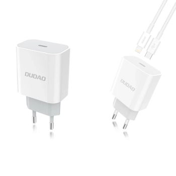 Szybka ładowarka sieciowa EU USB-C PD + przewód Lightning do iPhone 1m biały