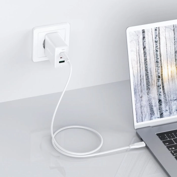 2w1 Ładowarka sieciowa 2x USB-C USB 65W + kabel USB-C biały