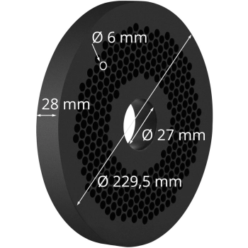 Matryca sitko do pelletu peleciarki WIE-PM-2000 śr. 229.5 mm x 28 mm otwory 6 mm