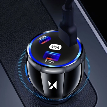 Ładowarka samochodowa 2x USB-C 1x USB-A 90W PD QC czarna