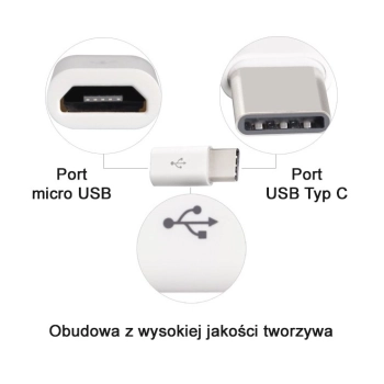 Adapter przejściówka wtyczka z micro USB na USB-C biała