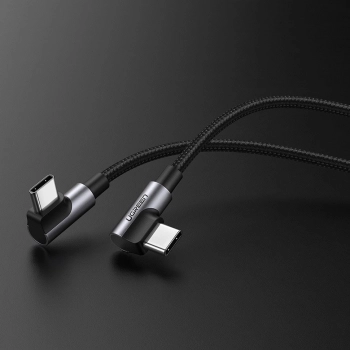 Kabel przewód kątowy podwójny 2x USB-C PD QC 60W 3A 2m czarny