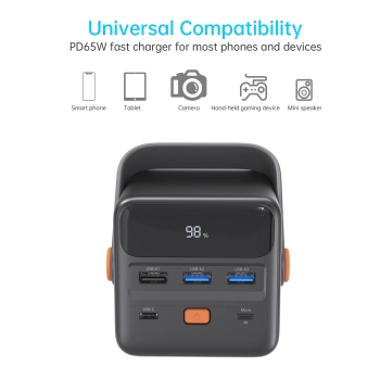 Mini stacja zasilania powerbank 50000mAh USB-A USB-C microUSB 65W czarna