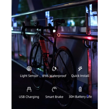 Lampa rowerowa tylna czerwona system STOP cztery tryby pracy