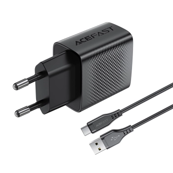 Ładowarka sieciowa A90 GaN USB-A QC 18W + kabel USB-C - czarna
