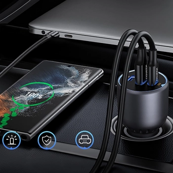 Ładowarka samochodowa 130W 2x USB-C 1x USB-A - szara