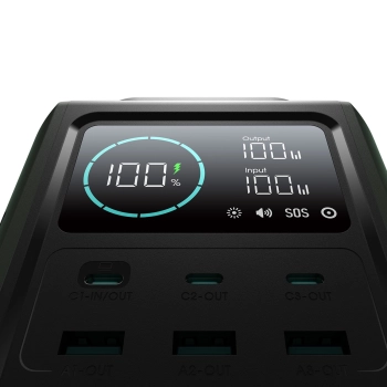 Powerbank turystyczny 75000mAh 100W USB-C USB-A lampka sygnał SOS - zielony