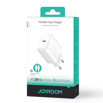 Ładowarka sieciowa USB-C PD 30W QC SFC + kabel USB-C 1m - biały