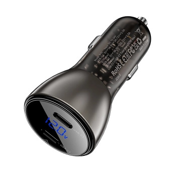 Ładowarka samochodowa 60W 2x USB-C z wyświetlaczem i metalową obudową - czarna