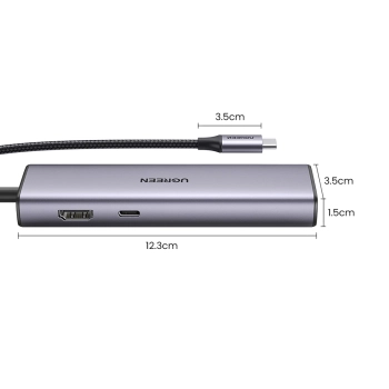 HUB Adapter USB-C - USB-A / HDMI / RJ45 / czytnik kart SD i TF / USB-C PD 100W - szary