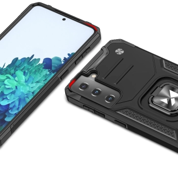 Pancerne hybrydowe etui z magnetycznym uchwytem do Samsung Galaxy S22+ Ring Armor - niebieski