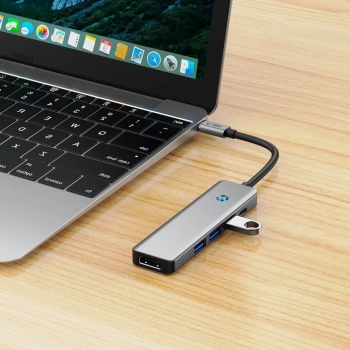 5w1 HUB Adapter USB-C PD USB-A HDMI 4K 60Hz 100W - szary