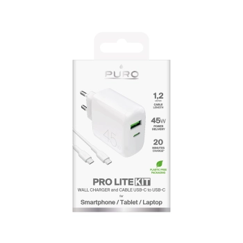 Ładowarka sieciowa USB-C USB-A PD z kablem USB-C 45W - biała