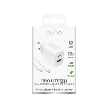 Ładowarka sieciowa USB-A USB-C z kablem USB-C 30W 1.2m - biała