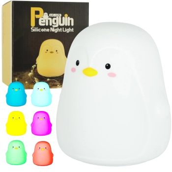 Lampka nocna dla dzieci silikonowa LED biała pingwinek