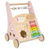 Pchacz dla dziecka chodzik drewniany z liczydłem różowy