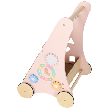 Pchacz dla dziecka chodzik drewniany z liczydłem różowy