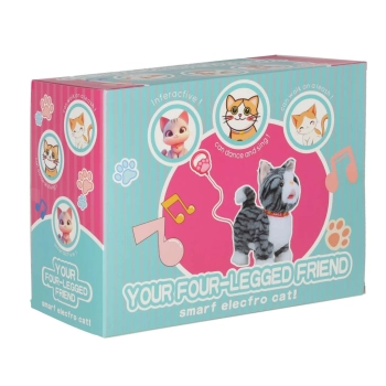 Kotek interaktywny na smyczy miauczy chodzi rusza ogonem szary