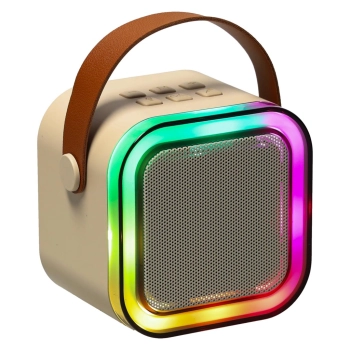Zestaw do karaoke głośnik Bluetooth mikrofon USB LED beżowy