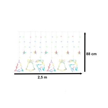 Lampki LED kurtyna renifer dzwonek mix świąteczne choinkowe 2,5m 138LED multikolor 8 trybów świecenia IP44