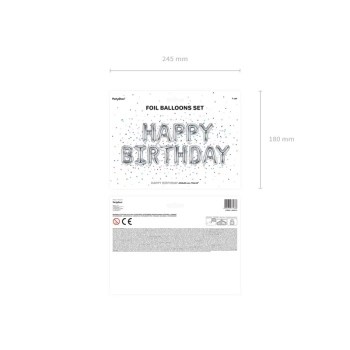 Balon foliowy dekoracja urodzinowa Happy Birthday srebrna 340cm x 35cm