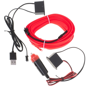 Oświetlenie ambientowe LED do samochodu auta USB 12V taśma 5m czerwona