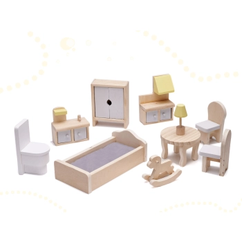 Domek dla lalek drewniany mebelki 70cm szary