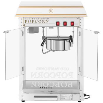 Maszyna automat urządzenie do prażenia popcornu retro TEFLON 1600 W 5-6 kg/h - biało-złota