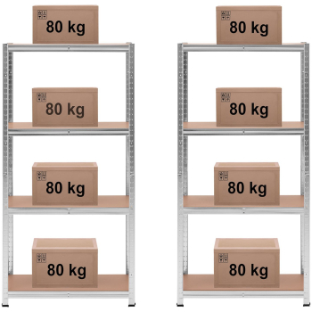 Regał magazynowy metalowy 4 półki 320 kg 80 x 40 x 160 cm szary 2 szt.