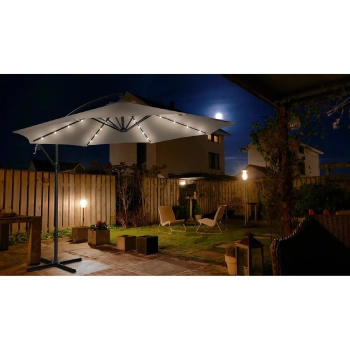 Parasol ogrodowy na wysięgniku okrągły uchylny z oświetleniem LED śr. 300 cm kremowy