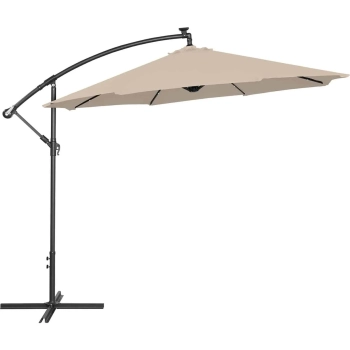 Parasol ogrodowy na wysięgniku okrągły uchylny z oświetleniem LED śr. 300 cm kremowy