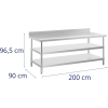 Stół blat roboczy stalowy nierdzewny przyścienny z rantem 2 półki 200x90cm
