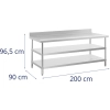 Stół blat roboczy stalowy nierdzewny przyścienny z rantem 2 półki 200x90cm