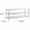 Stół do kuchni z 2 półkami stalowy nierdzewny 200 x 70cm