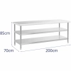 Stół do kuchni z 2 półkami stalowy nierdzewny 200 x 70cm