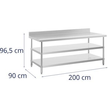Stół blat roboczy stalowy nierdzewny przyścienny z rantem 2 półki 200x90cm