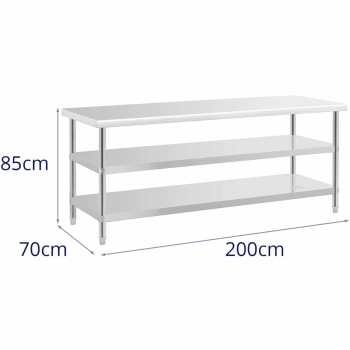 Stół do kuchni z 2 półkami stalowy nierdzewny 200 x 70cm