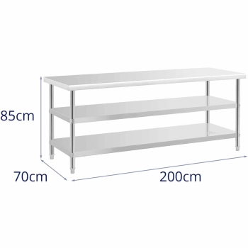 Stół do kuchni z 2 półkami stalowy nierdzewny 200 x 70cm
