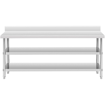 Stół blat roboczy stalowy nierdzewny przyścienny z rantem 2 półki 200x60cm