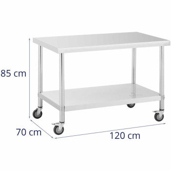 Stół metalowy gastronomiczny na kółkach z półką STAL 70 x 120 cm