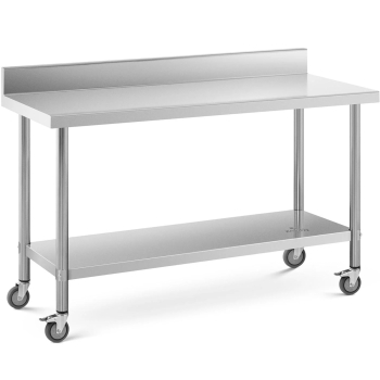 Stół metalowy gastronomiczny na kółkach z półką i rantem STAL 60 x 150 cm