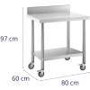 Stół blat roboczy przyścienny z rantem na kółkach 2 poziomy 60 x 80 cm STAL