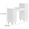 Biurko kosmetyczne do manicure szklany blat 3 szuflady 3 szafki 140 x 50 cm - biało złote