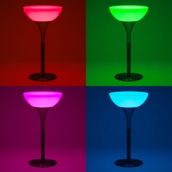 Stolik barowy klubowy podświetlany na baterie RGBW LED śr. 60 x 107 cm - biały okrągły